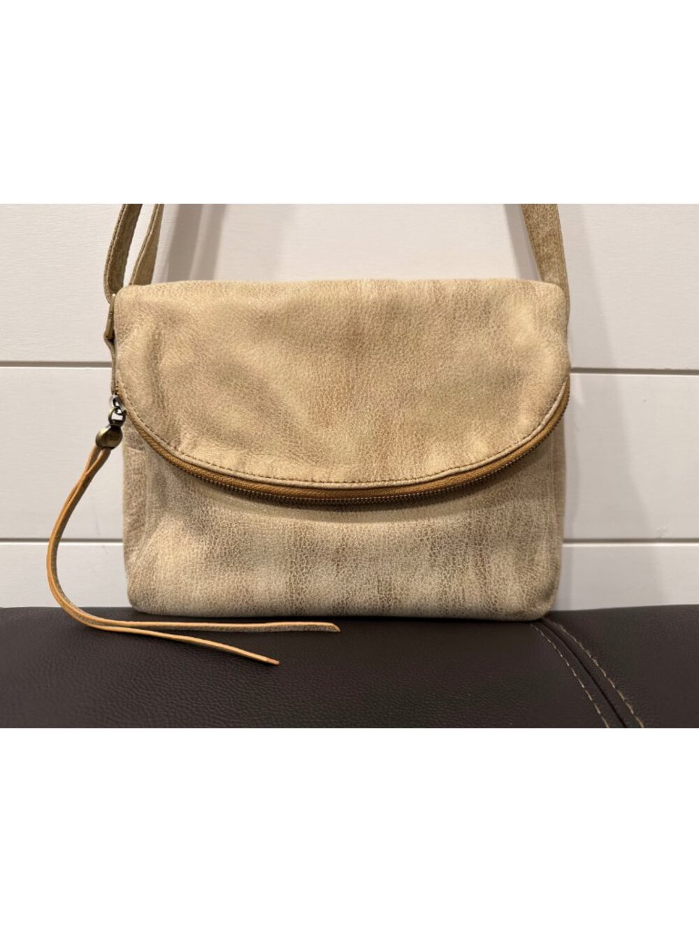 HOBO Fern Messenger Gold Leaf Leather Crossbody Bag Metallic